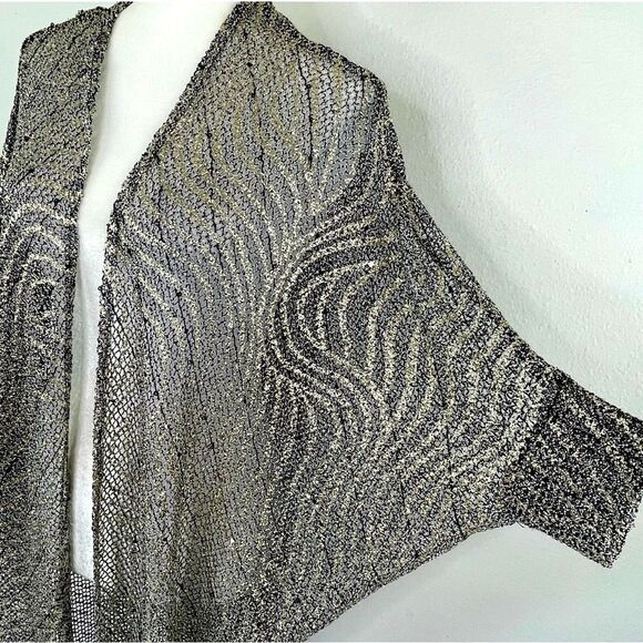 Frank Lyman Cover Up Cardigan US 10 Gold Silver Black Sheer Cocoon Disco Retro - Picture 2 of 6